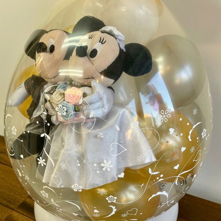 楽天市場 ゴールドアレンジ バルーン電報 電報 結婚式 ディズニー ミッキー ミニーのウェディング おしゃれなぬいぐるみ 祝電 入籍祝いにも バルーンショップ バルバルーン
