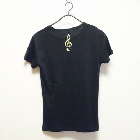 銀ト音記号Tシャツバックプリント,黒Treble clef背面,ウォームアップウエア,ピアノ用品