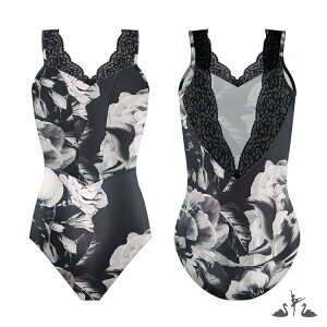 \Lineお友達いつでも300円OFFクーポン/【DANSE DE PARIS ダンスドパリ】レースVネックレオタード ノワールブラン 大人 レオタード 子供 ジュニア バレエレオタード モーリンシリーズ (Moulin Leotard