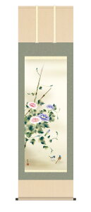 掛け軸 掛軸 夏掛け 花鳥画 「朝顔」 田村竹世 <送料無料> 尺五 10年保証 高級仕様 和 和室 インテリア アート 日本画 朝顔 アサガオ 雀 引越 引っ越し 事務所 店舗 移転 開店 祝い 外国人向