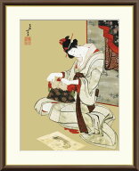 【SALE★期間限定20%OFF】 有名 画家 額入りアート 浮世絵 葛飾北斎 「新年風俗図：朝化粧」 J2-138 F8:6…