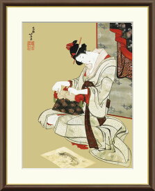 有名 画家 額入りアート 浮世絵 葛飾北斎 「新年風俗図：朝化粧」 J2-138 F8:61cm×49.5cm F6:52cm×42cm F4:42cm×34cm 送料無料 日本の名画 浮世絵 富士山 有名絵画 外国人土産 江戸時代