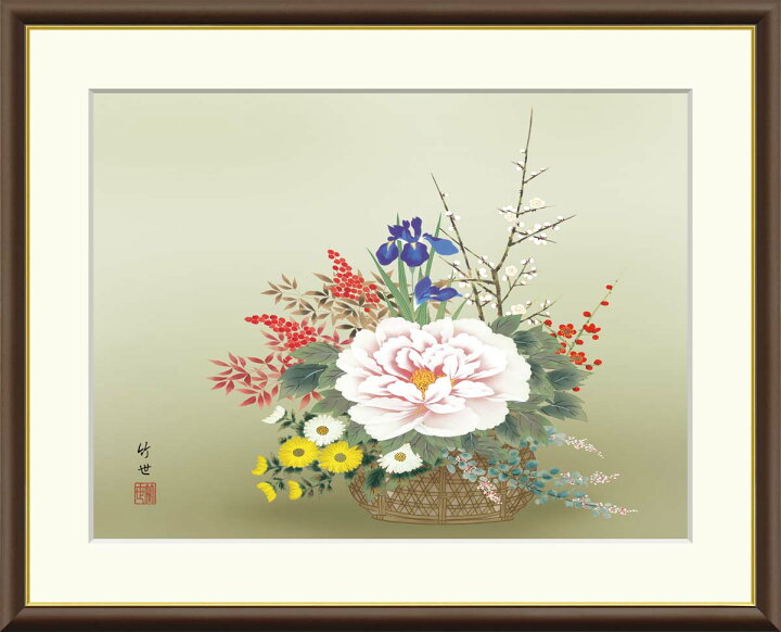 楽天市場】絵画 日本画 額入りアート 花鳥画 「四季花」 J4-B005 F8 
