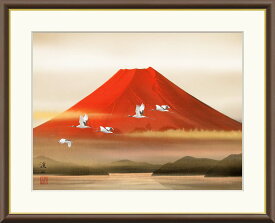 絵画 日本画 額入りアート「赤富士飛翔」 J4-C010 F8:61cm×49.5cm F8:61cm×49.5cm F6:52cm×42cm F4:42cm×34cm 送料無料 富士山水画 山水画 和室 富士山 赤富士