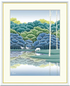 有名 画家 額入りアート 竹内凛子 「湖畔黎明」 J3-D003 F8:61cm×49.5cm F6:52cm×42cm F4:42cm×34cm 送料無料 アート アートパネル 絵 モダンアート 湖 癒し