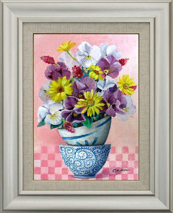 楽天市場 絵画 油絵 額入り油彩 手描き 油絵 器とパンジー カラフル 花の絵 内藤千嘉 額入り絵画 額 アート 絵画 アート 花 花の絵 F6サイズ 縦 幅470mm 高さ560mm ハッピー雑貨専門店happymarche