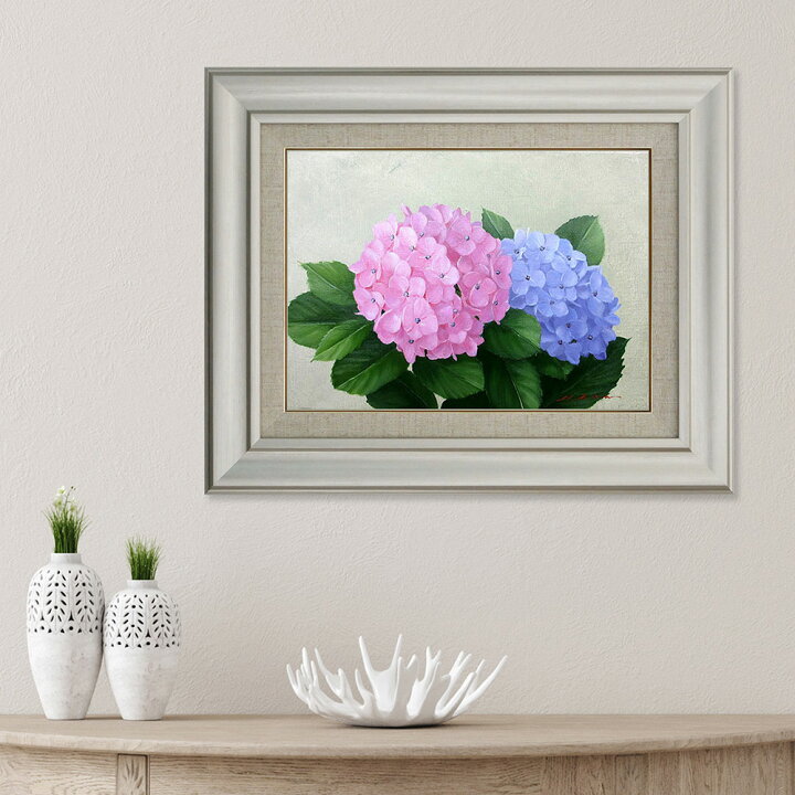 楽天市場】＼スーパーSALE15％OFF／ 手描き 油絵 額入り油彩画 紫陽花 