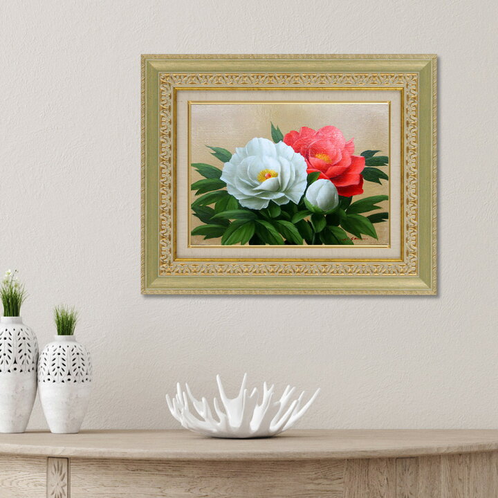 楽天市場】＼スーパーSALE15％OFF／ 手描き 油絵 額入り油彩画 牡丹 F4 