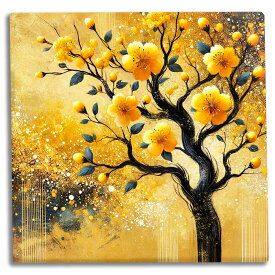 風水アート 開運アート SB6 ゴールドフラワーツリー キャンバスアート 風水 20×20cm 送料無料 アート パネル キャンバス 玄関 リビング 黄色 絵