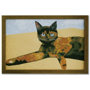 井筒啓之 HI07 額入りアートポスター「Lay down at the desk tortoiseshell cat, 2017」 65×45cm ポスター アートパネル アートフレーム アート 絵画 額 入り 壁掛け アートパネル フレーム
