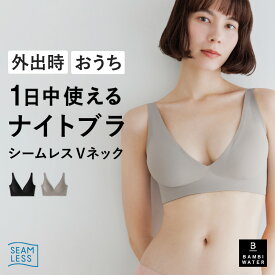 終了間近＼P5倍／ ナイトブラ シームレス Vネック 育乳 ブラジャー 育乳ブラ ノンワイヤー ブラ 昼夜兼用 脇高 大きいサイズ 小胸 脇肉 谷間 盛れる 薄手 響かない 快適 楽 さらさら 通気性 無地 痛くない おしゃれ バンビウォーター 夏用 夏