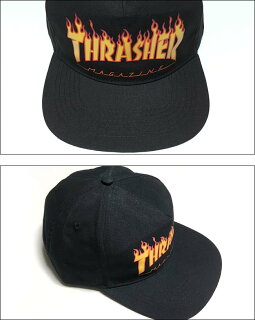 THRASHERFLAMEスナップバックキャップ-THRASHERスラッシャー-sq15660-bk-Z完-黒系ブラックCAP帽子フラットバイザー炎ロゴマークファイヤースケートブランドスケーターストリートメンズ男女兼用かっこいいセレクトアイテム【RCP】