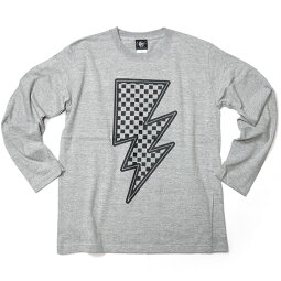イナズマロングスリーブTシャツ-sp048lt-Z完-長袖TシャツロンTeeカットソーカミナリ雷柄稲妻チェッカーかっこいいグラフィックロックアメカジカジュアルメンズレディース男女兼用ブランド大きいサイズグレーTシャツ屋さんバンビ【RCP】