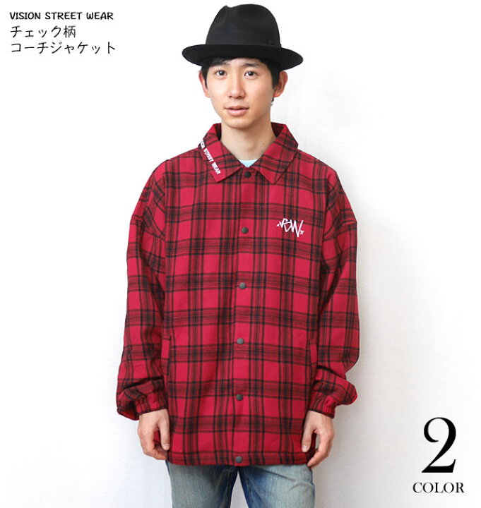楽天市場 チェック柄 コーチジャケット レッド Vision Street Wear Vsw3151 Red ろ完 赤色 トップス コーチjkt アウター ブルゾン ストリート アメカジ カジュアルコーデ メンズ 春秋服コーデ ロゴ バックプリント Mlサイズ Smtb M Rcp ｔシャツ屋さん バンビ