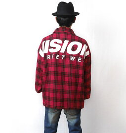 チェック柄コーチジャケット(レッド)VISIONSTREETWEARvsw3151-red-Z完-赤色トップスコーチJKTアウターブルゾンストリートアメカジカジュアルコーデメンズ春秋服コーデロゴバックプリントMLサイズ【RCP】