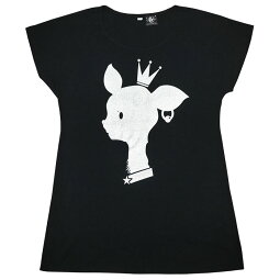 王冠バンビTシャツワンピース-sp004opt-Z完-ワンピTシャツ半袖ばんび子鹿bambiキャラロゴTeeバックプリントカジュアルコーデ可愛いかわいいレディースガールズブラック黒色MサイズオリジナルブランドTシャツ屋さんバンビ【RCP】