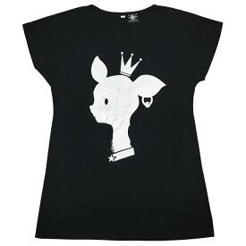 王冠バンビ Tシャツワンピース - sp001opt -F- 半袖 ばんび 子鹿 bambi キャラ ロゴTee バックプリント カジュアルコーデ 可愛い かわいい レディース ガールズ ブラック 黒色 Mサイズ オリジナルブランド Tシャツ屋さんバンビ【RCP】