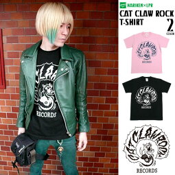 CATCLAWROCK(キャットクローロック)Tシャツ-HARIKEN(ハリケン)×LPR-har016tee-G-ネコ子猫レコードレーベルアナログ盤ブラックピンクピーチ黒桃色コラボデザインバンド半袖メンズレディースユニセックス【RCP】