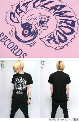CATCLAWROCK(キャットクローロック)Tシャツ-HARIKEN(ハリケン)×LPR-har016tee-G-ネコ子猫レコードレーベルアナログ盤ブラックピンクピーチ黒桃色コラボデザインバンド半袖メンズレディースユニセックス【RCP】