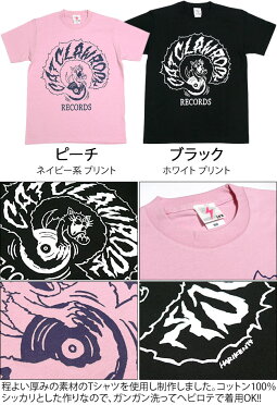 CATCLAWROCK(キャットクローロック)Tシャツ-HARIKEN(ハリケン)×LPR-har016tee-G-ネコ子猫レコードレーベルアナログ盤ブラックピンクピーチ黒桃色コラボデザインバンド半袖メンズレディースユニセックス【RCP】