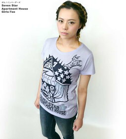 セブンスターマンションガールズUネックTシャツ-pornoinvardersポルノインベーダーズ-pi005gu-Z完-半袖トップスハードコアパンクロックTシャツファッションモンスターイラストコラボTシャツかっこいいレディースパープル紫色【RCP】