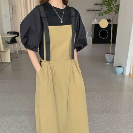 【半額クーポン対象】サロペット ワンピース スカンツ サスペンダー パフ袖 可愛い ベーシック ガーリー シンプル 抜け感 デート 女子会 おしゃれ レディース プチプラ 韓国ファッション【leswp302-051】【予約販売：15-20日】【メール便送料無料】メ込2
