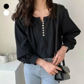 【半額クーポン対象】ブラウス フロントボタン カジュアル 長袖 トップス ナチュラル ヘンリーネック 上品 おすすめ レディース オシャレ人気 プチプラ 韓国ファッション 2023秋冬新作【letp308-293】【予約販売：15-20日】【送料無料】メ込2