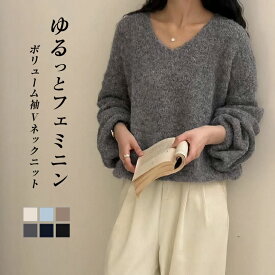 【半額クーポン対象】ニット セーター トップス Vネック ゆったり シンプル 体型カバー 長袖 秋冬 おすすめ レディース オシャレ トレンド 人気 プチプラ 韓国ファッション【letp406-686】【即納：1-5営業日】【送料無料】メ込4