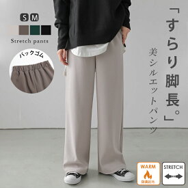 《限 定 特 価！クーポンで2490円》春まで使える★楽ちんストレッチパンツ 微裏起毛 ストレート 美シルエット 微起毛 脚長 美脚 大人カジュアル バックウエストゴム フロントタック【lebtaw24-942】【即納：1-5営業日】【送料無料】60込