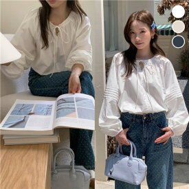 【半額クーポン対象】ブラウス ボリュームスリーブ リボン シャツ 大人かわいい カジュアル シンプル デート おすすめ おしゃれ レディース トレンド 人気 プチプラ 韓国ファッション 2025春夏新作【10582-yc】【予約販売：15-20日】【送料無料】メ込2