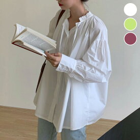 【半額クーポン対象】ボウタイ フリル シャツ トップス ブラウス 長袖 ゆったり 無地 シンプル カジュアル ガーリー 春 おすすめ レディース オシャレ トレンド 人気 プチプラ 韓国ファッション【55281-fx】【予約販売：15-20日】【送料無料】メ込2