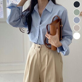 【全品半額クーポン配布中】スタンダード シャツ シンプル 無地 長袖 オフィス カジュアル フォーマル デイリー ノーマル 羽織り 春夏 おすすめ レディース オシャレ トレンド 人気 プチプラ 韓国ファッション【8561-fx】【予約販売：15-20日】【送料無料】メ込2