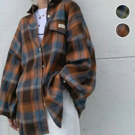 【半額クーポン対象】チェック ネルシャツ フランネル オーバーサイズ ビッグシルエット ルーズフィット メンズライク 大人カジュアル レディース トレンド 人気 プチプラ 韓国ファッション 2025秋冬新作?【lesess25-5524】【予約販売：15-20日】【送料無料】メ込2