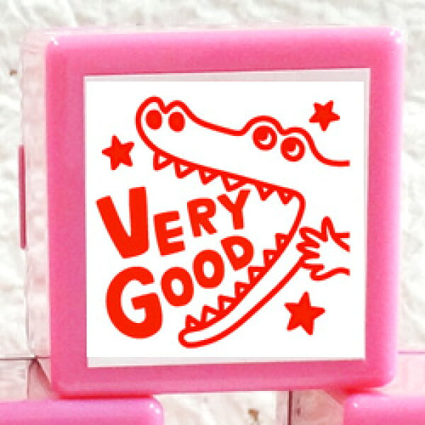 先生スタンプ  【浸透印】VERY GOOD（ワニ） 印面サイズ：20×20mm コメントゴム印スタンプ イラスト ゴム印 スタンプ マンガ 評価印 ハンコ かわいい 先生 はんこ 英語 キャラクタースタンプ 浸透印 添削 先生用スタンプ