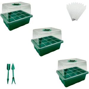 【オープン記念!1000円OFFクーポン】育苗ポット 3個セット 育苗トレイ 育苗箱 12穴 発芽・育苗セット 種まきハウス 苗箱 種まき器 育苗ボックス 便利性 耐久性 通気性 野菜栽培 多肉植物 家庭