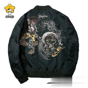 【オープン記念!30%OFFクーポン】スカジャン 長袖 メンズジャケット MA-1 刺繍 横須賀風 バイクジャンパー 黒 秋冬物 ポイント消化 ミリタリー カジュアル 風神雷神