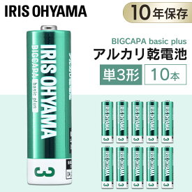 【10本パック】乾電池 単3 単三 単三形 アルカリ アルカリ乾電池 バッテリー まとめ買い 備蓄 消耗品 アイリスオーヤマ 送料無料 BIGCAPA basic＋ 単3形アルカリ乾電池10本パック LR6Bbp/10S【メール便】