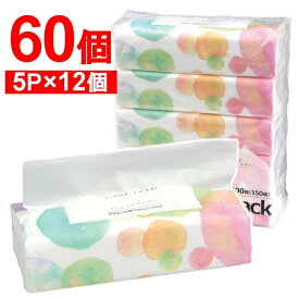 【60個】ソフトパックティッシュ ティッシュペーパー ティッシュ ティシュ— 300枚（150組） 備蓄 防災 5個入り×12袋セット まとめ買い ケース販売 日用品 お得 セット買い パルプ
