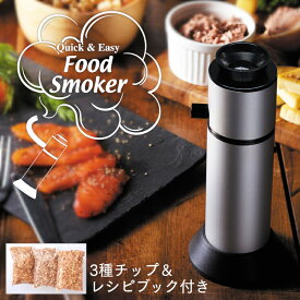 燻製器 ポータブル くんせい 家庭用 フードスモーカー 3種スモークチップ＆レシピ付き アウトドア コンパクト 持ち運び 冷燻 バーベキュー 簡単 グリーンハウス 燻製機 乾電池式 キャンプ プレゼント GH-SMKB-SV シルバー【B】【電池別売】