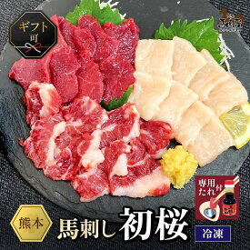 【最大2,000円OFFクーポン★4日20:00 ～ 11日1:59】馬肉 馬刺し 熊本 お取り寄せ グルメ 【3種セット】 計150g 馬刺しお試しセット初桜 上赤身 たてがみ（コーネ） 上カルビ タレ付 タレ無 お祝い 贈り物 高タンパク プレゼント 国産 クール便 冷凍ブロック 敬老の日 お歳暮
