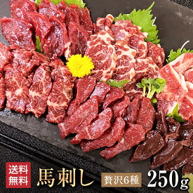 【6％OFFクーポン6/1〜11】馬刺し 【6種セット】 計250g 贅沢馬刺しセット寿 上赤身 ヒレ 上カルビ イチボ ハラミ 生レバー タレ付 お祝い 贈り物 高タンパク ギフト プレゼント 熊本県産 クール便 冷凍ブロック 送料無料