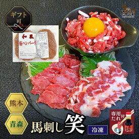 【最大2,000円OFFクーポン★4日20:00 ～ 11日1:59】馬肉 馬刺し お取り寄せ グルメ 【4種セット】 計770g 馬肉で家族満足セット 笑 上赤身 上カルビ 桜ユッケ 馬肉ハンバーグ タレ付 お祝い 贈り物 国産 クール便 冷凍ブロック 土日祝発送 父の日 お中元 お歳暮 ギフト