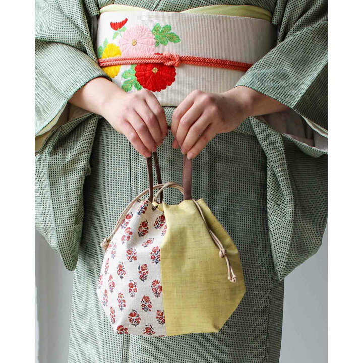 楽天市場】花紋巾着バッグ バッグ レディース 麻 リネン 日本製 軽い  