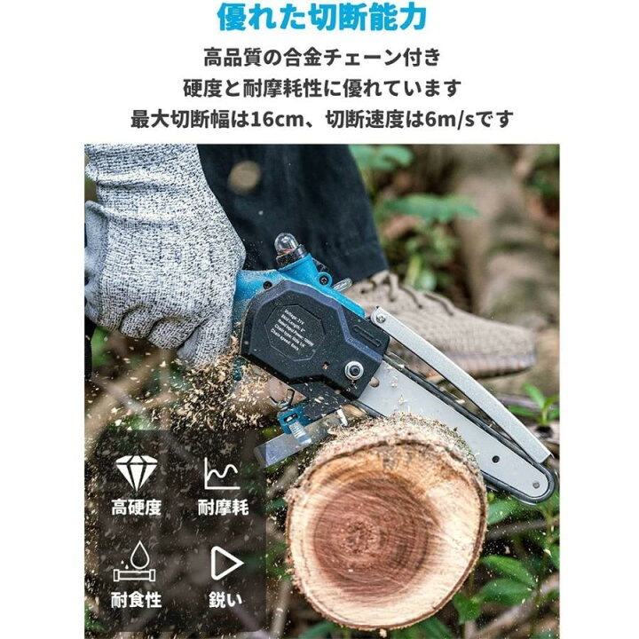 楽天市場】充電式チェーンソー 6インチ 自動給油 電動チェーンソー 