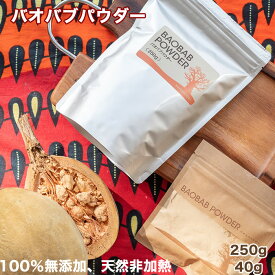 バオバブパウダー　40g/250g 免疫力高める アップ 酸化防止剤 無添加 オーガニック認証有 エコサート認証有 食物繊維 パウダー スーパーフード ポリフェノール 飲料 ビタミンC カルシウム 葉酸 クエン酸 食用 鉄分 天然 栄養補助食品 ダイエット食品 健康 万能食品