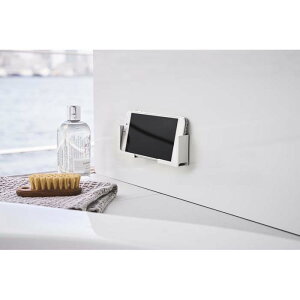 マグネットバスルームタブレットホルダー タワー ホワイト 山崎実業 YAMAZAKI シンプル おしゃれ かわいい 便利 バス 風呂 タブレット PC スマホ スマートフォン ながら 磁石 スタンド