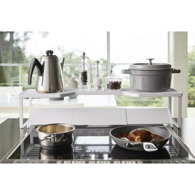 排気口カバー上コンロ奥ラック　タワー　75cmコンロ用　ホワイト 山崎実業 YAMAZAKI 便利 おしゃれ シンプル 省スペース 拡張 アタッチメント 増設 ラック 棚 活用 物置 調味料 キッチン ツール