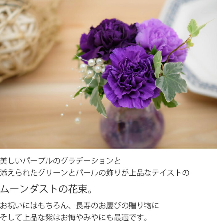 楽天市場 敬老の日 誕生日 ギフト 青い 紫 カーネーション ムーンダスト 花束 花 花瓶付き花束 スクレ Sサイズ 贈り物 傘寿 古希 お祝い お見舞い 上品 パープル お供え 送料無料 西井バラ園 フラワーギフトのお店 楽天市場 敬老の日 誕生日 ギフト 青い 紫 カーネーション ムーンダスト 花束 花 花瓶付き花束 スクレ Sサイズ 贈り物 傘寿 古希 お祝い お見舞い 上品 パープル お供え 送料無料 西井バラ園 フラワーギフトのお店