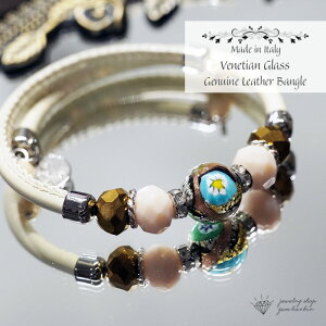 【最大2,000円クーポン】 【イタリア製】 ベネチアングラス ブレスレット 本革 バングル ヴェネチアン グラス ガラス レディース ジュエリー レザー 腕輪 プレゼント ファッション プレゼン