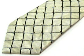 リョウコキクチ チェック柄 シルク100％ メンズ ネクタイ ベージュ 送料無料 【中古】【美品】